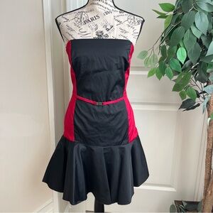 Flavio Castellani Strapless Ruffle Hem Satin Colorblock Dress Black Red US Sz 6